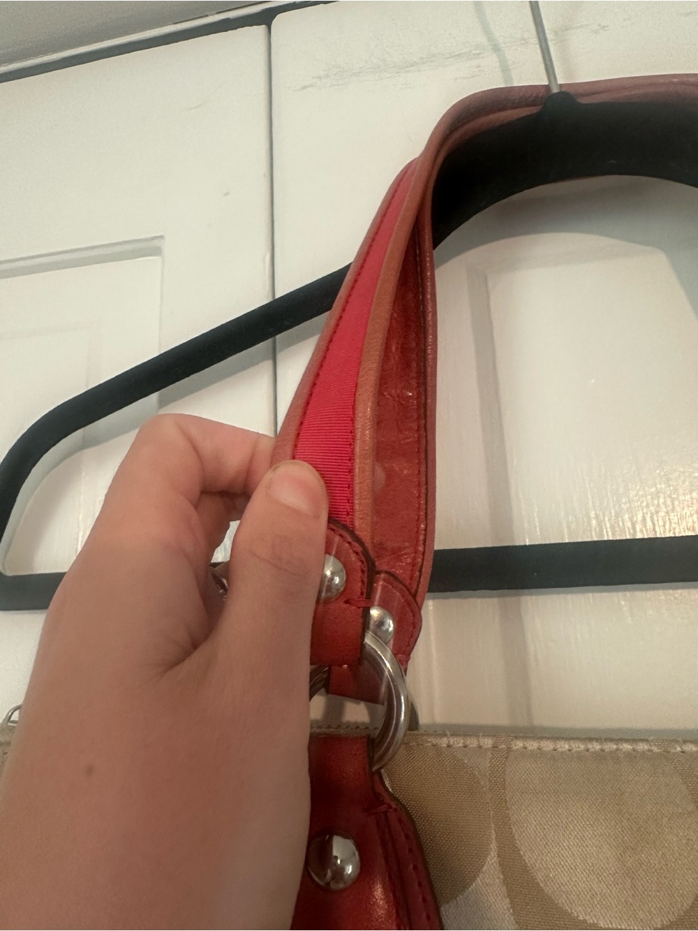 Coach Tan Poppy Signature Tote with Pink Leather Handles & Coach Daisy Keychain - Picture 10 of 13